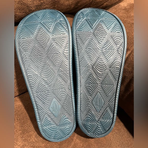 Chaco Teal Blue Chillos Slip-On Clog Sandals with Orange Heel Strap NWT - Picture 5 of 6